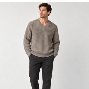Adidas‎ SLVR Mens L Lambswool Cashmere Blend V Neck Chunky Knit Sweater Taupe